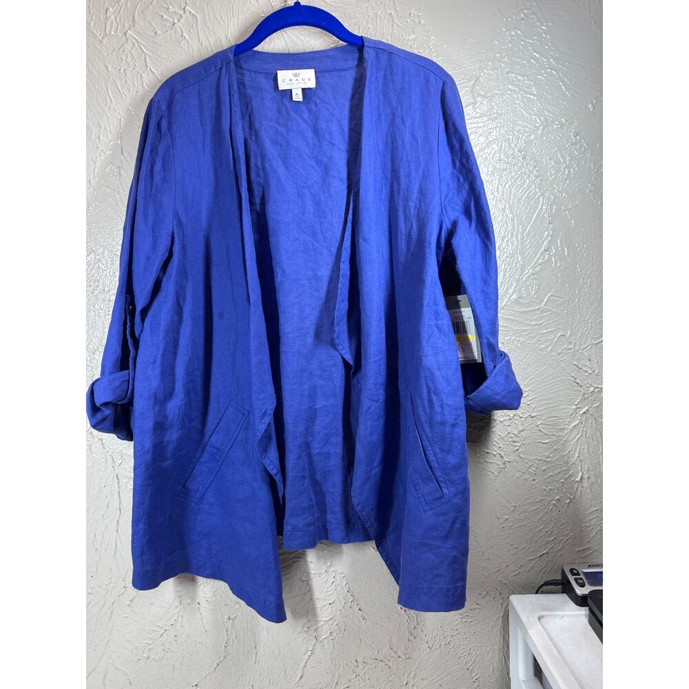 Chaus New York Linen Blue Lagoon‎ Open Front Shirt Jacket Womens Size Medium NWT